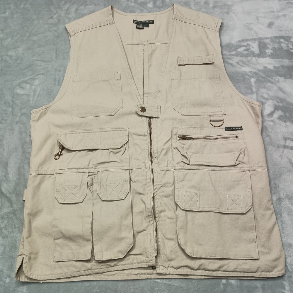 Royal Robbins Vest Men L Khaki Utility Multi Pocket Safari Fishing Travel Jacket